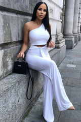 White Tie Front One Shoulder Jumpsuit - Heather