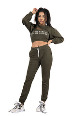 Khaki  'Love Me Harder' Crop Top Three Piece Co-ord - Sammy