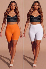 Orange With White 2 Pack High Waisted Cycling Shorts- Oyan