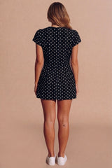 Black Polka Dot Tie Neck Mini Dress- Zolvira