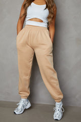 Tan Oversized High Waisted Shirred Drawstring Pocket Detail Cuffed Joggers - Samira