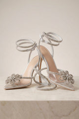 Silver Diamanté Detail Perspex Strappy Sandals - Zoe