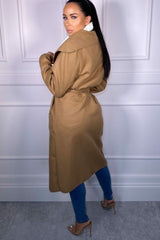 Camel Waterfall Duster Belted Long Coat - Pola