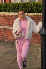 Pink Zip Up Long Sleeve Top with Leggings Activewear Set - Livia