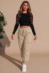 Stone Elasticated Waist Cargo Joggers - Yrava