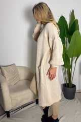 Stone Knitted Long Sleeve Pocket Detail Ribbed Cardigan - Leanne