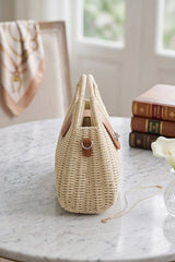 Beige Woven Top Handle Handbag - Forest