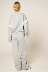 Grey Oversized Striped Sleeves Sweatshirt With Trouser Co Ord Set - Floranique
