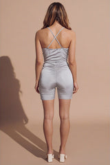 Grey Ruched Cami Crop Top And Shorts Co-Ord Set - Ytava