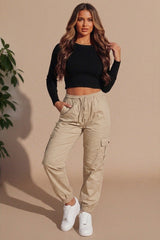 Stone Elasticated Waist Cargo Joggers - Yrava
