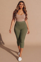 Khaki High Waisted Crop Leggings - Moinxo