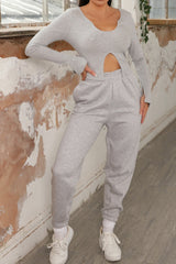 Grey Cuffed Joggers - Lizzie