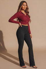 Wine Ruched Front Cropped Shirt - Valerica