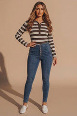 Blue High Waisted Button Detail Skinny Jeans – Mia