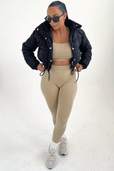 Black High Neck Padded Cropped Puffer Jacket - Khlo