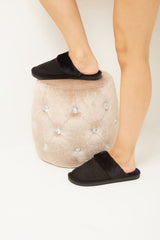 Black Suede Teddy Faux Fur Lined Slippers - Renavia