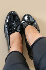Black Patent Slip On Flat form Loafer Shoes With Tassel - Elysia
