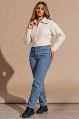 Cream Cropped Zip Front Jacket- Anina