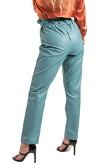 Sage Faux Leather High Waisted Belted Paperbag Trousers- Willow