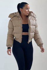 Stone Padded Zip Up Hooded Puffer Coat - Flo