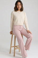 Blush Pink High Waisted Wide Leg Jeans- Viora