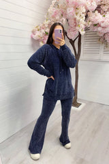 Navy Sparkle Knit Hoodie Loungewear Set – Maren