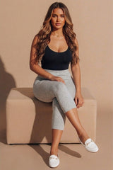 Light Grey High Waisted Crop Leggings - Moinxo