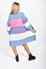 Blue Colour Block Longline Cardigan - Serenzia