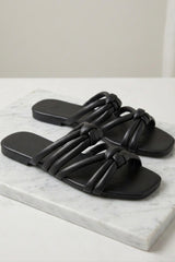 Black Knotted Multi-Strap Flat Slide Sandals - Twinkle