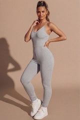 Grey Strappy Sleeveless Unitard Jumpsuit - Claza