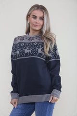 Navy Reindeer Knitted Christmas Jumper - Freya
