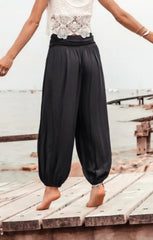 Black High Waisted Slouchy Harem Trousers - Alaya