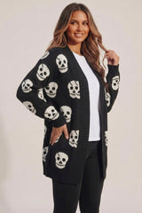 Black Halloween Skull Print Cardigan - Coin