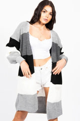 Grey Colour Block Longline Cardigan - Serenzia