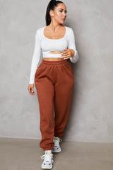 Light Chocolate Oversized High Waisted Shirred Drawstring Pocket Detail Cuffed Joggers - Samira