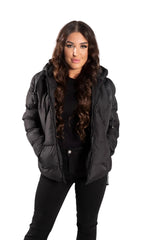 Black Padded Zip Up Hooded Puffer Jacket - Riley