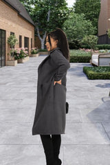 Charcoal Belted Longline Pocket Detail Waterfall Coat- Kimpton