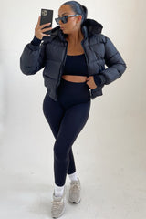 Black Padded Zip Up Hooded Puffer Coat - Flo