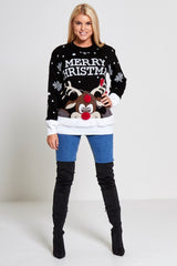 Black Merry Christmas Reindeer Pom Pom Jumper – Poplyn