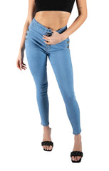 Light Blue High Waisted Button Detail Skinny Jeans – Mia