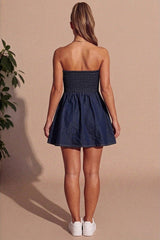 Dark Blue Wash Denim Bandeau Skater Mini Dress - Ryana