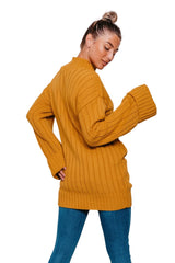 Mustard Ribbed Turtleneck Jumper with Long Sleeves- Simc