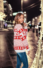 Cream Reindeer And Snowflake Print Long Sleeve Knit Christmas Jumper - Holly