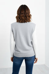 Grey V Neck Sleeveless Knitted Vest- Hanya