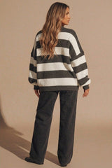 Black Striped Chunky Knit Oversized Cardigan - Lottie