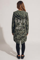Khaki Camo Hooded Longline Parka  Cardigan - Army