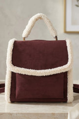Wine Borg Trim Faux Fur Backpack - Amara