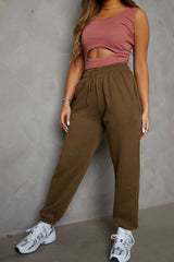 Khaki Oversized High Waisted Shirred Drawstring Pocket Detail Cuffed Joggers - Samira