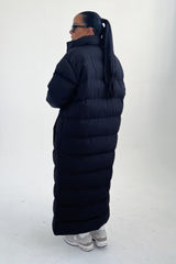 Black Longline Maxi Zip Up Puffer Coat - Heather