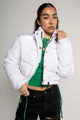 White High Neck Padded Cropped Puffer Jacket - Khlo